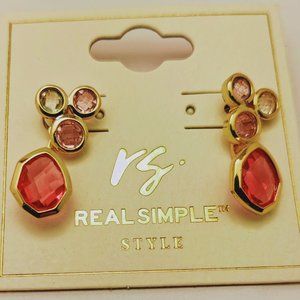 Earrings: Gold with Pink and Clear